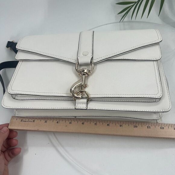 Rebecca Minkoff Handbag Bag Crossbody Hudson White Black Saffiano Leather Flap - Picture 8 of 10